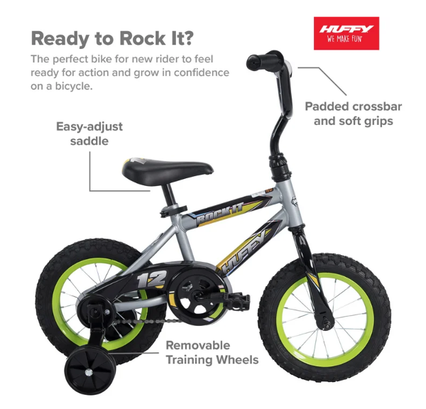 Bicicleta para Niños Rock It Huffy , Ruedas de 12", Mayores de 3 Años, Ruedas de Entrenamiento, Gris - Imagen 7